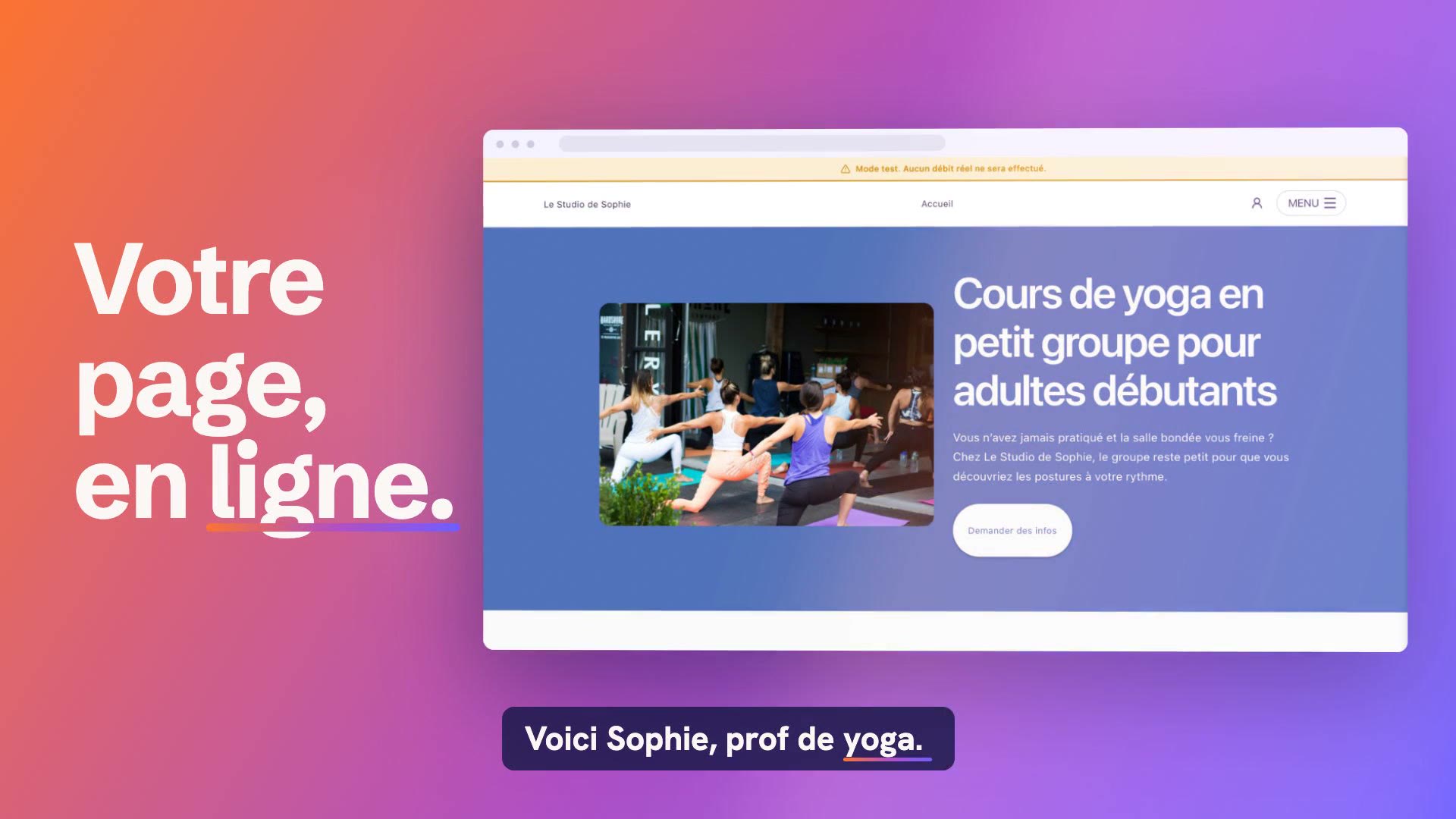 Parlez de votre activité. Votre page est en ligne.